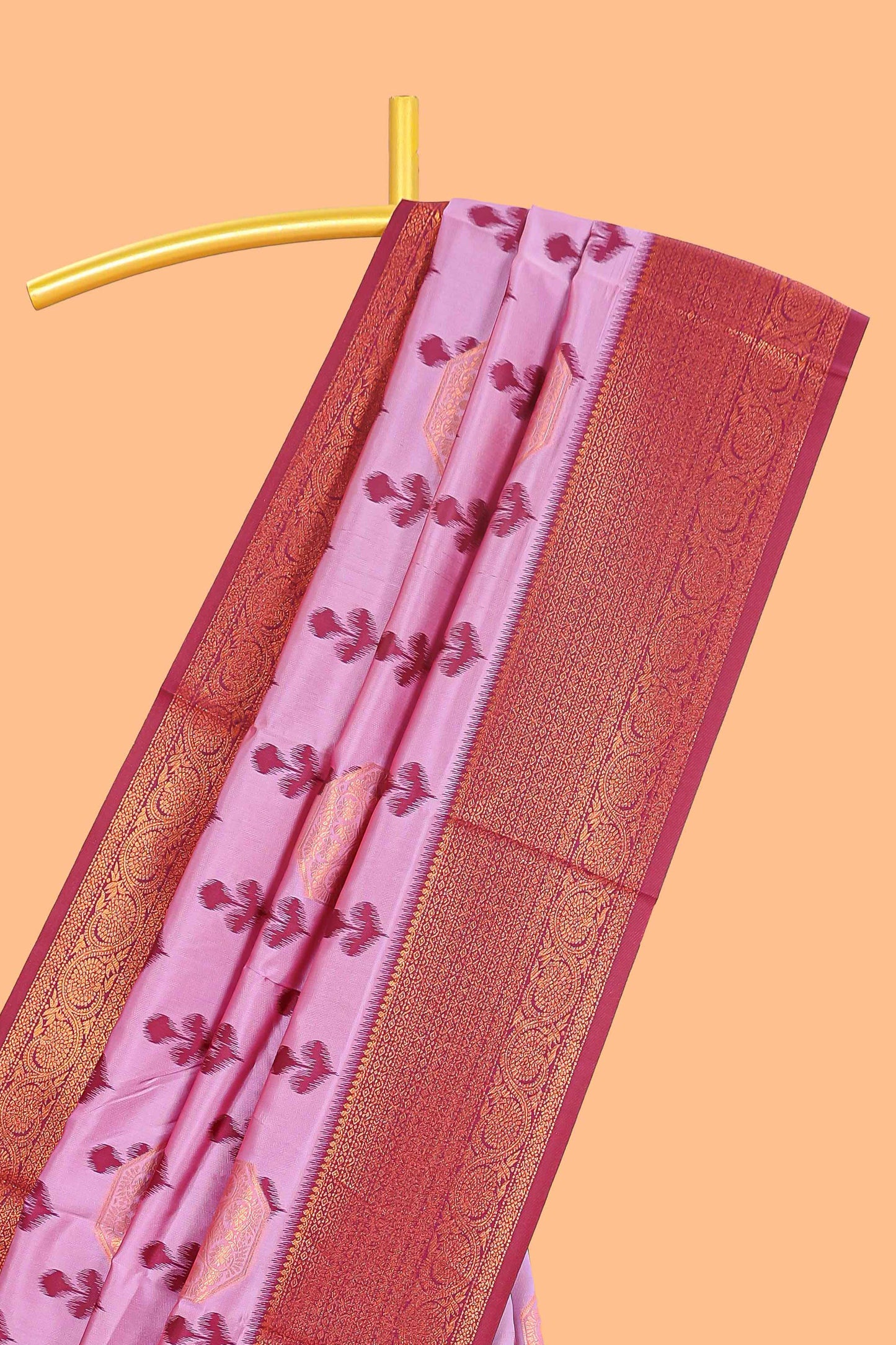 Lavender floral design zari motifs litchi silk saree with contrast zari border and blouse