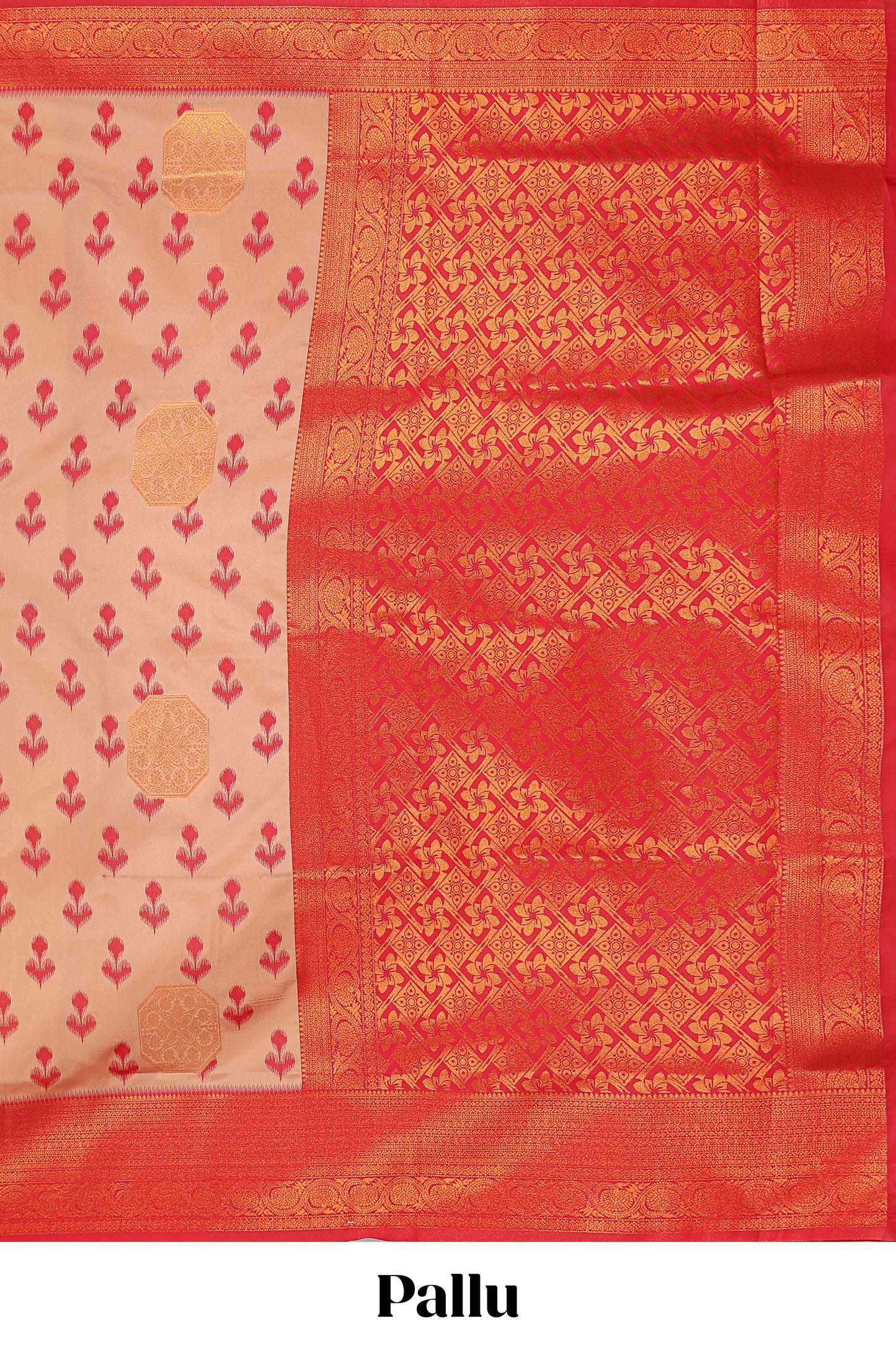 Sandal floral design zari motifs litchi silk saree with contrast zari border and blouse