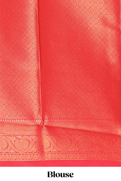 Sandal floral design zari motifs litchi silk saree with contrast zari border and blouse