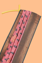 Pink floral design zari motifs litchi silk saree with contrast zari border and blouse