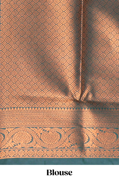 Pink floral design zari motifs litchi silk saree with contrast zari border and blouse