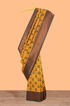 Mustard floral design zari motifs litchi silk saree with contrast zari border and blouse