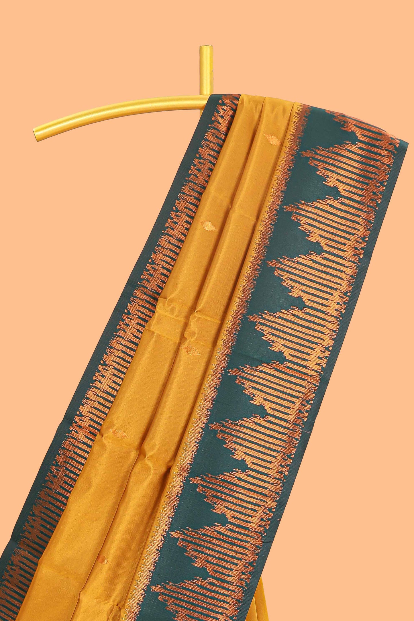 Golden yellow zari butta litchi silk saree with contrast zari border and blouse
