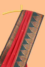 Red zari butta litchi silk saree with contrast zari border and blouse