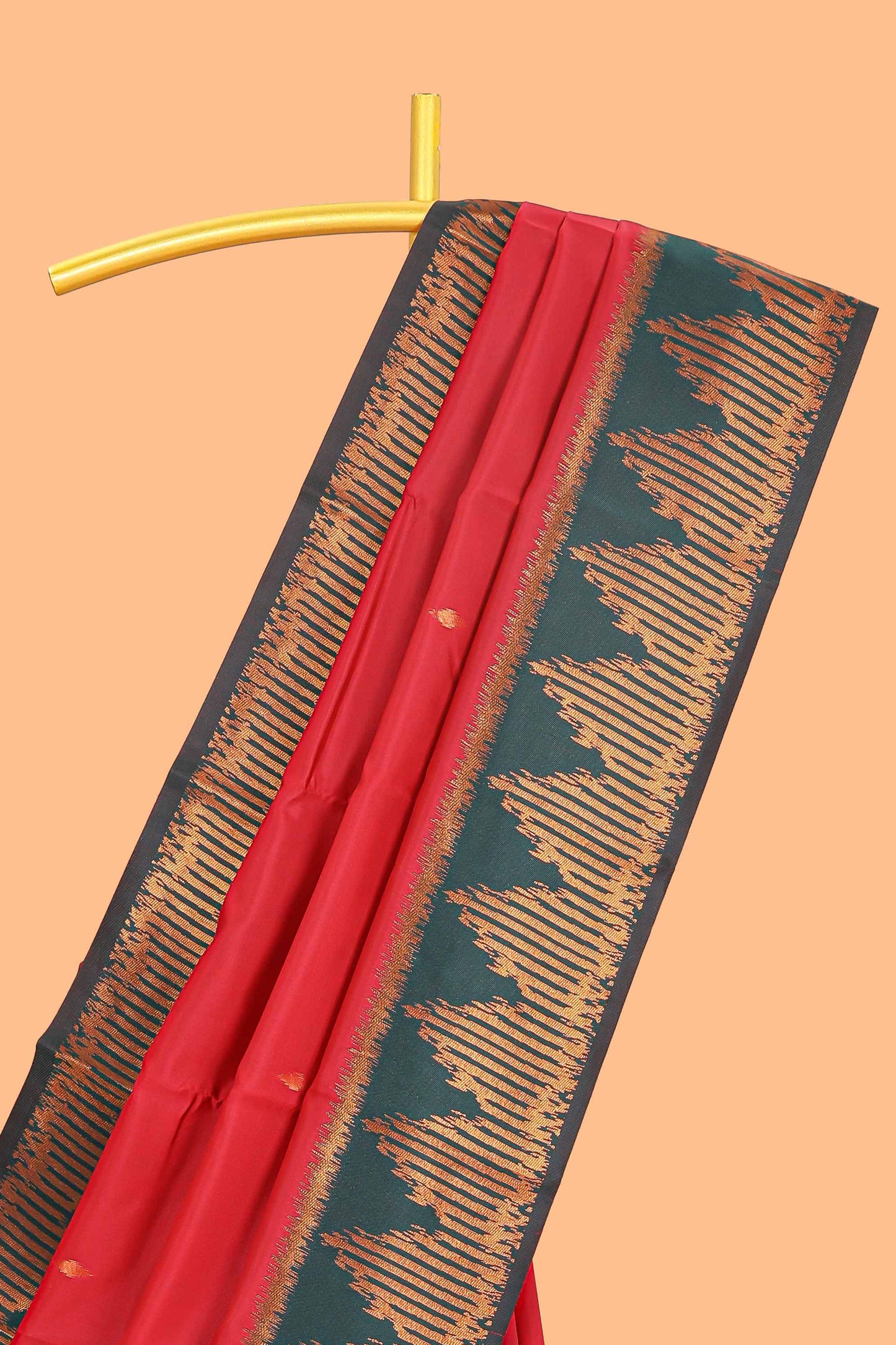 Red zari butta litchi silk saree with contrast zari border and blouse