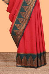 Red zari butta litchi silk saree with contrast zari border and blouse