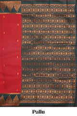Red zari butta litchi silk saree with contrast zari border and blouse