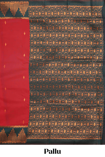 Red zari butta litchi silk saree with contrast zari border and blouse