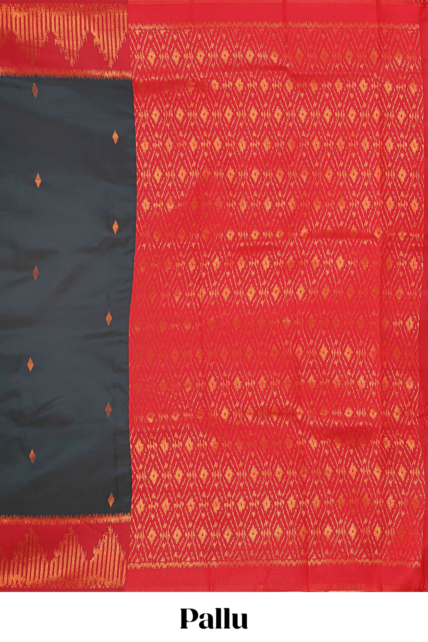 Pine green zari butta litchi silk saree with contrast zari border and blouse