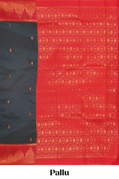 Pine green zari butta litchi silk saree with contrast zari border and blouse