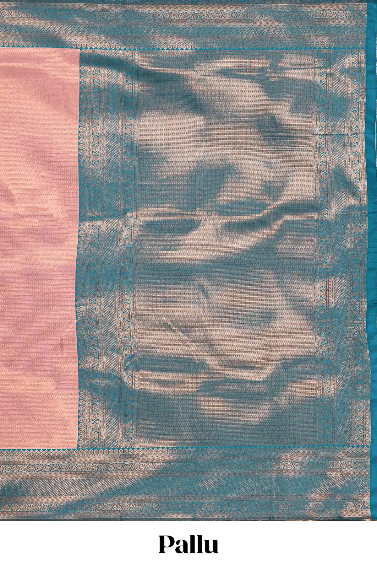 Pink small zari checked design litchi silk saree with contrast zari border and blouse