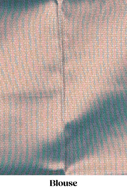 Pink small zari checked design litchi silk saree with contrast zari border and blouse