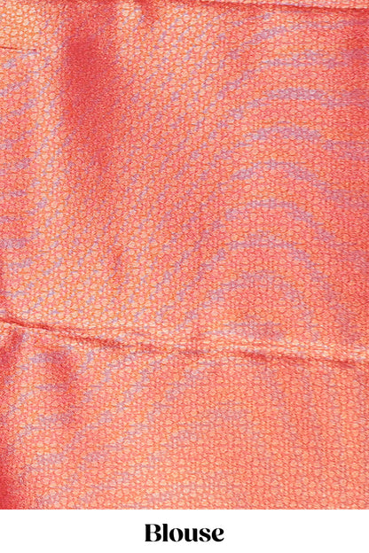 Peach small zari checked design litchi silk saree with contrast zari border and blouse