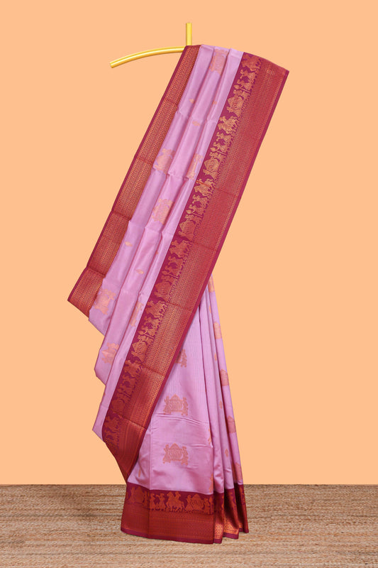 Neon pallakku design zari buttas litchi silk saree with contrast zari border and blouse