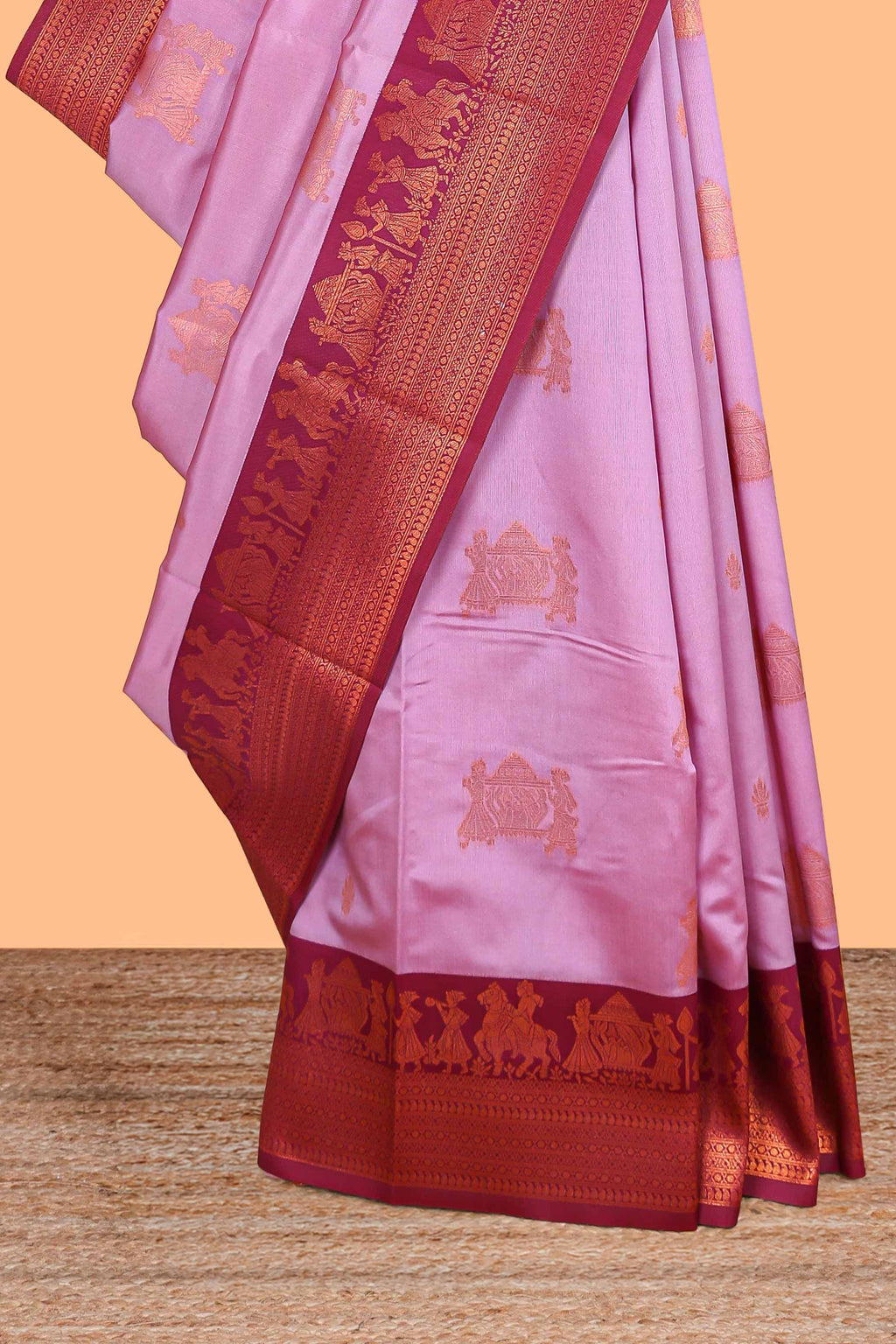 Neon pallakku design zari buttas litchi silk saree with contrast zari border and blouse