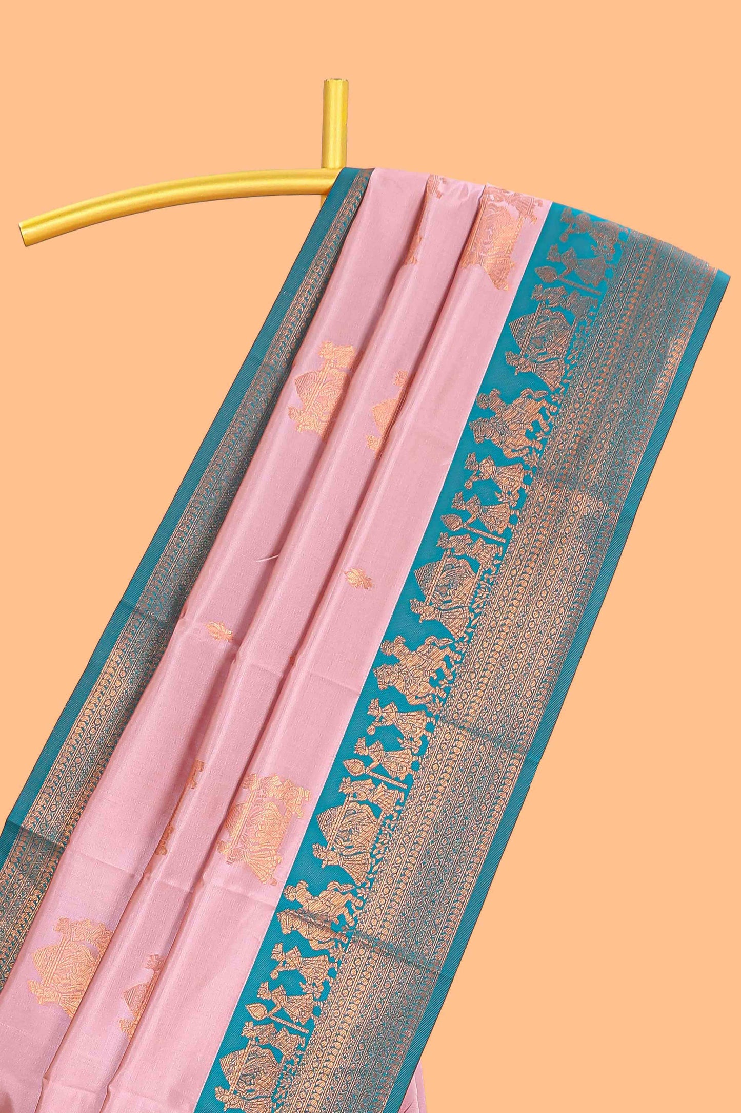 Pink pallakku design zari buttas litchi silk saree with contrast zari border and blouse