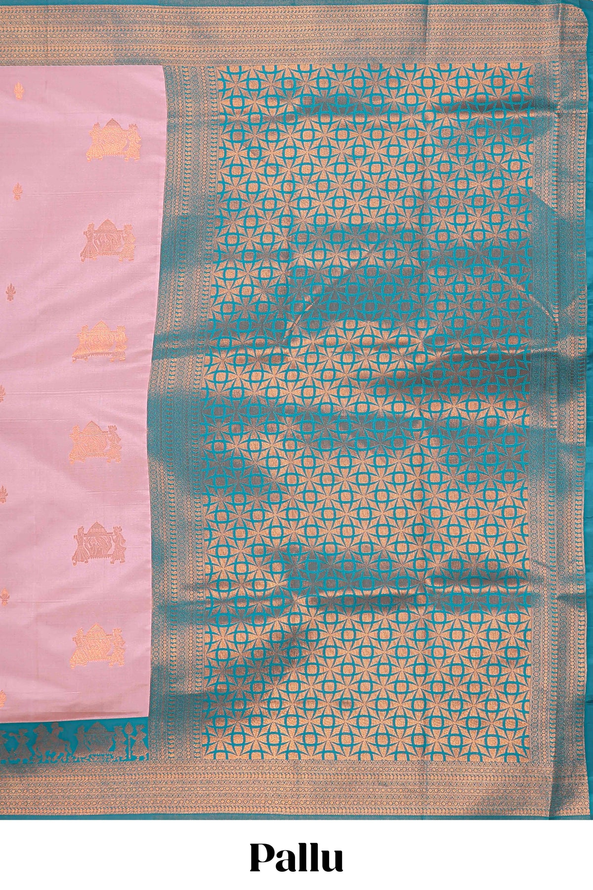 Pink pallakku design zari buttas litchi silk saree with contrast zari border and blouse