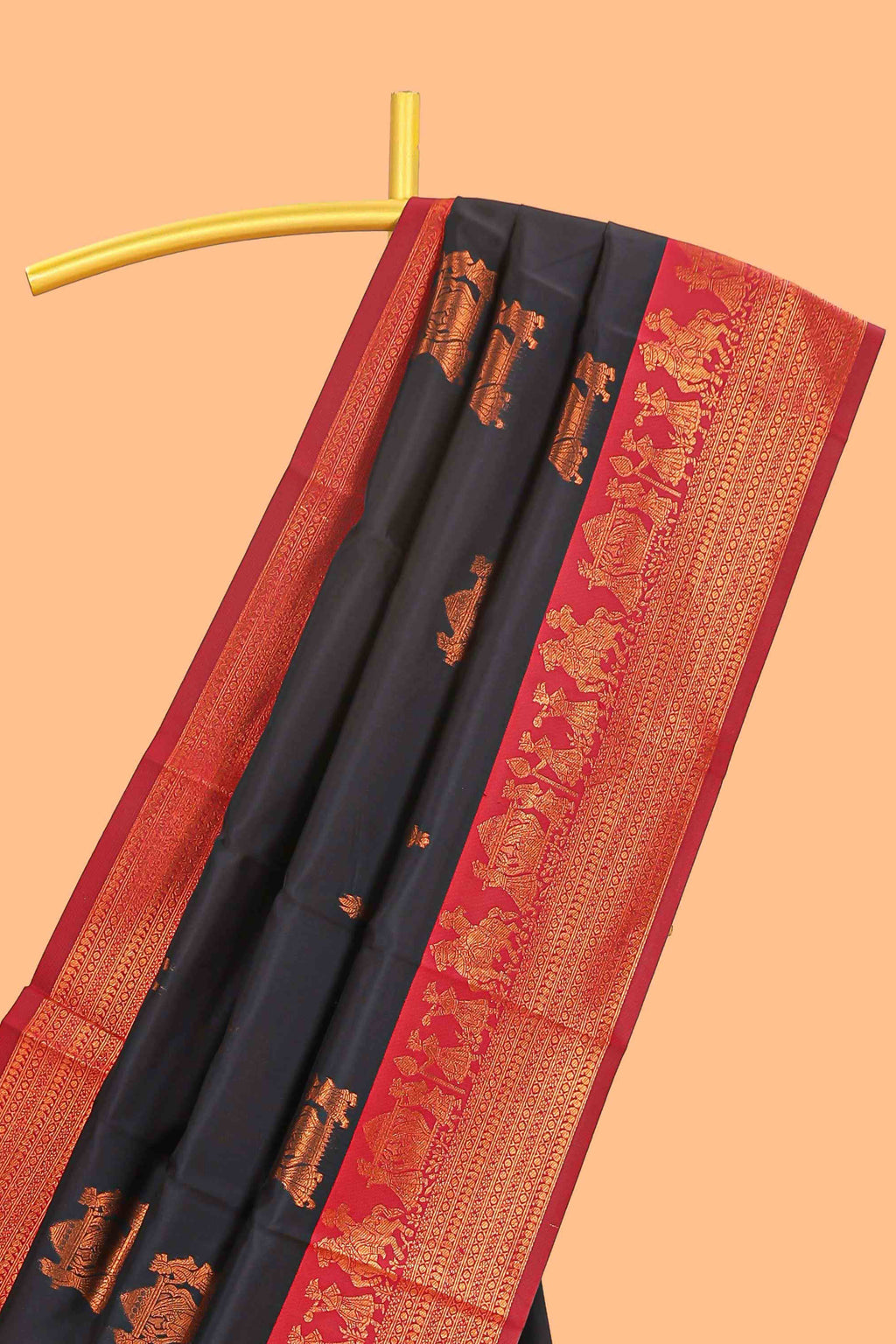 Black pallakku design zari buttas litchi silk saree with contrast zari border and blouse