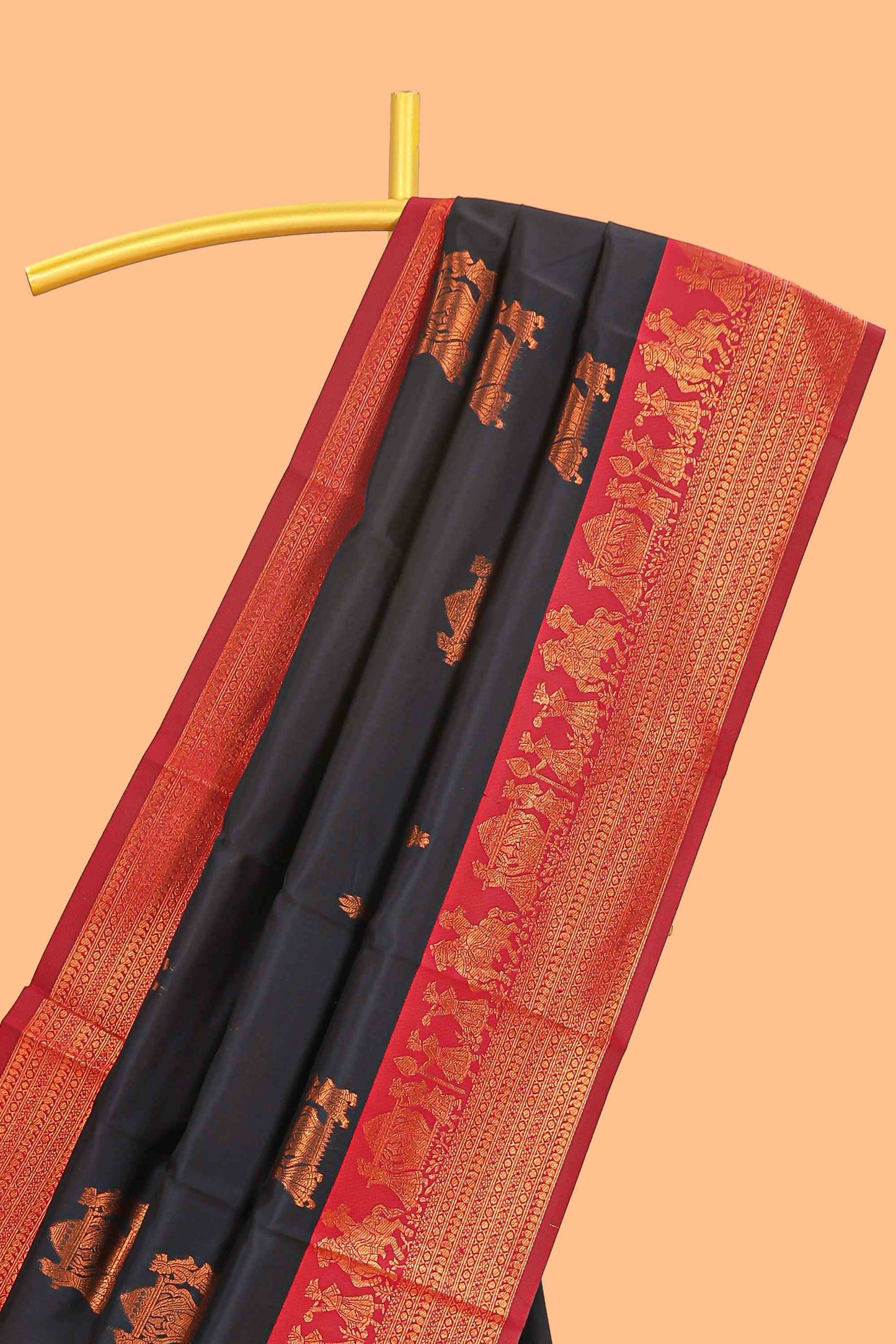 Black pallakku design zari buttas litchi silk saree with contrast zari border and blouse