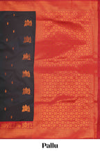Black pallakku design zari buttas litchi silk saree with contrast zari border and blouse