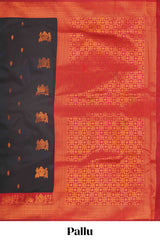 Black pallakku design zari buttas litchi silk saree with contrast zari border and blouse