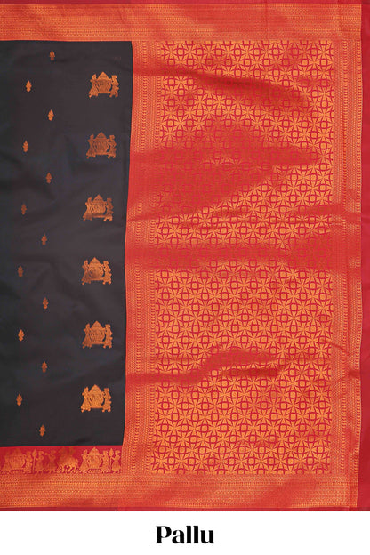 Black pallakku design zari buttas litchi silk saree with contrast zari border and blouse