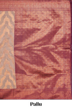Beige chevron zari design litchi silk saree with contrast zari design border and contrast blouse