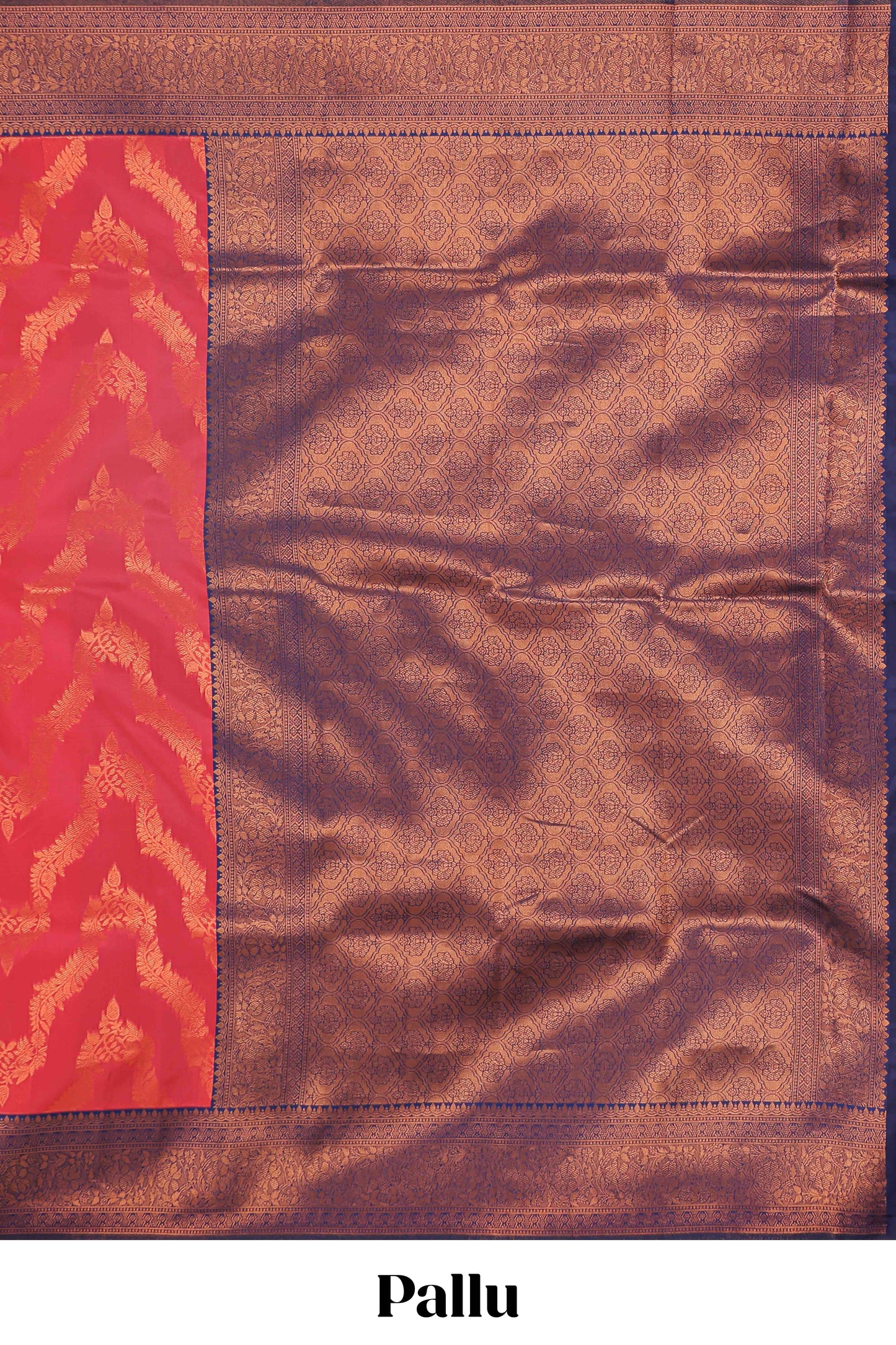 Red chevron zari design litchi silk saree with contrast zari design border and contrast blouse
