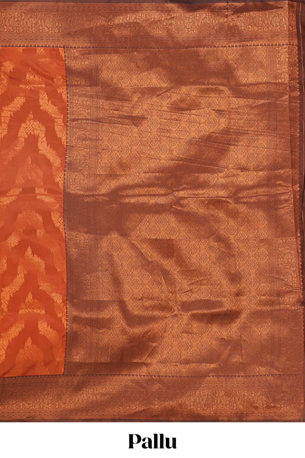 Orange chevron zari design litchi silk saree with contrast zari design border and contrast blouse