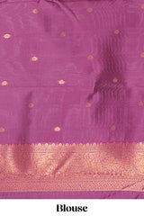 Baby blue chevron zari design litchi silk saree with contrast zari design border and contrast blouse