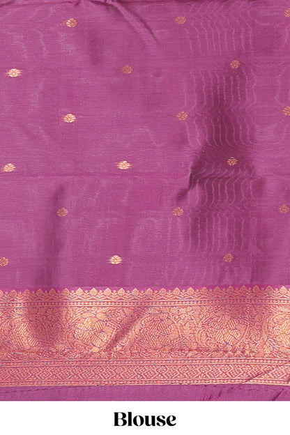 Baby blue chevron zari design litchi silk saree with contrast zari design border and contrast blouse