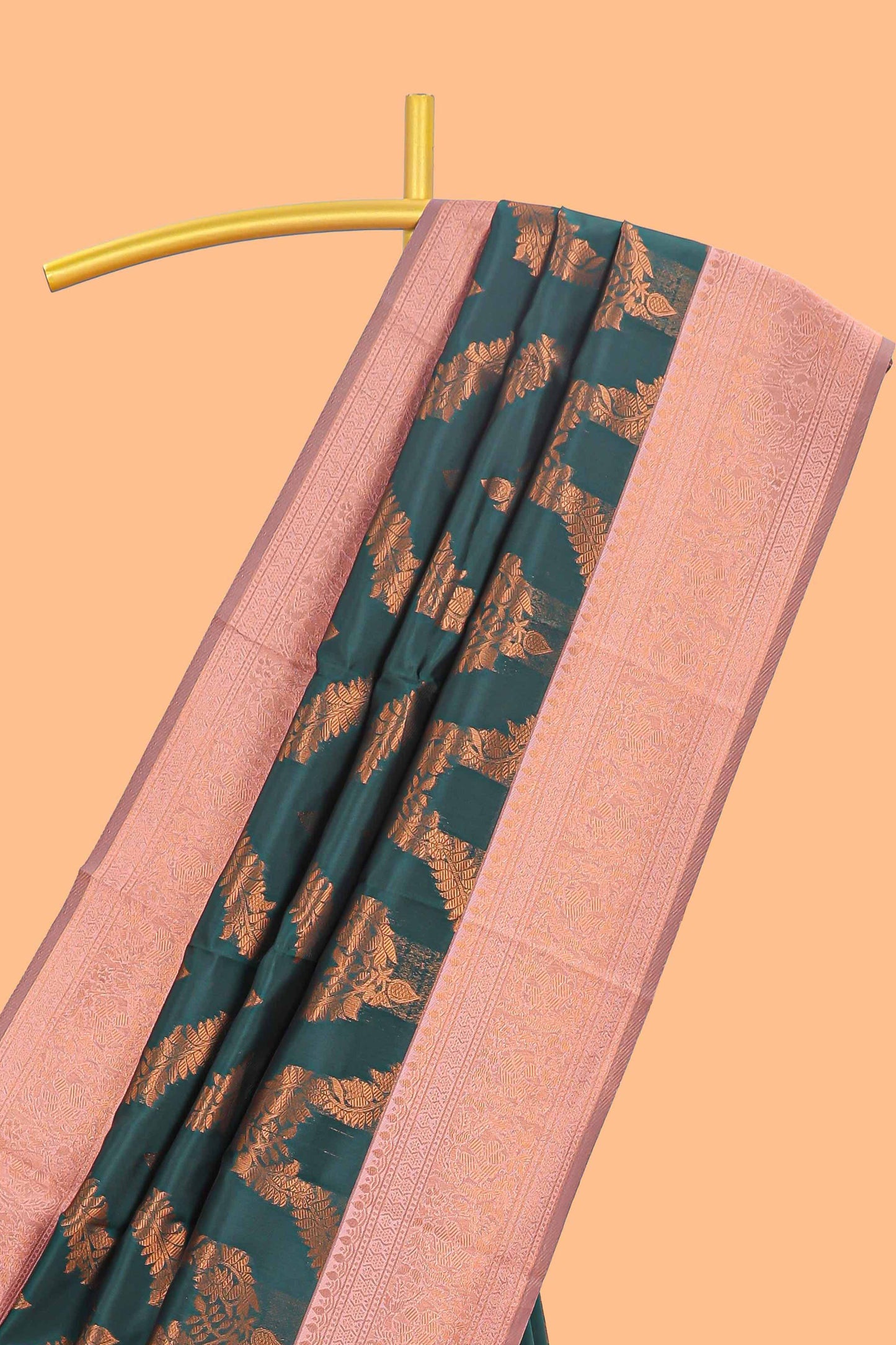 Green chevron zari design litchi silk saree with contrast zari design border and contrast blouse
