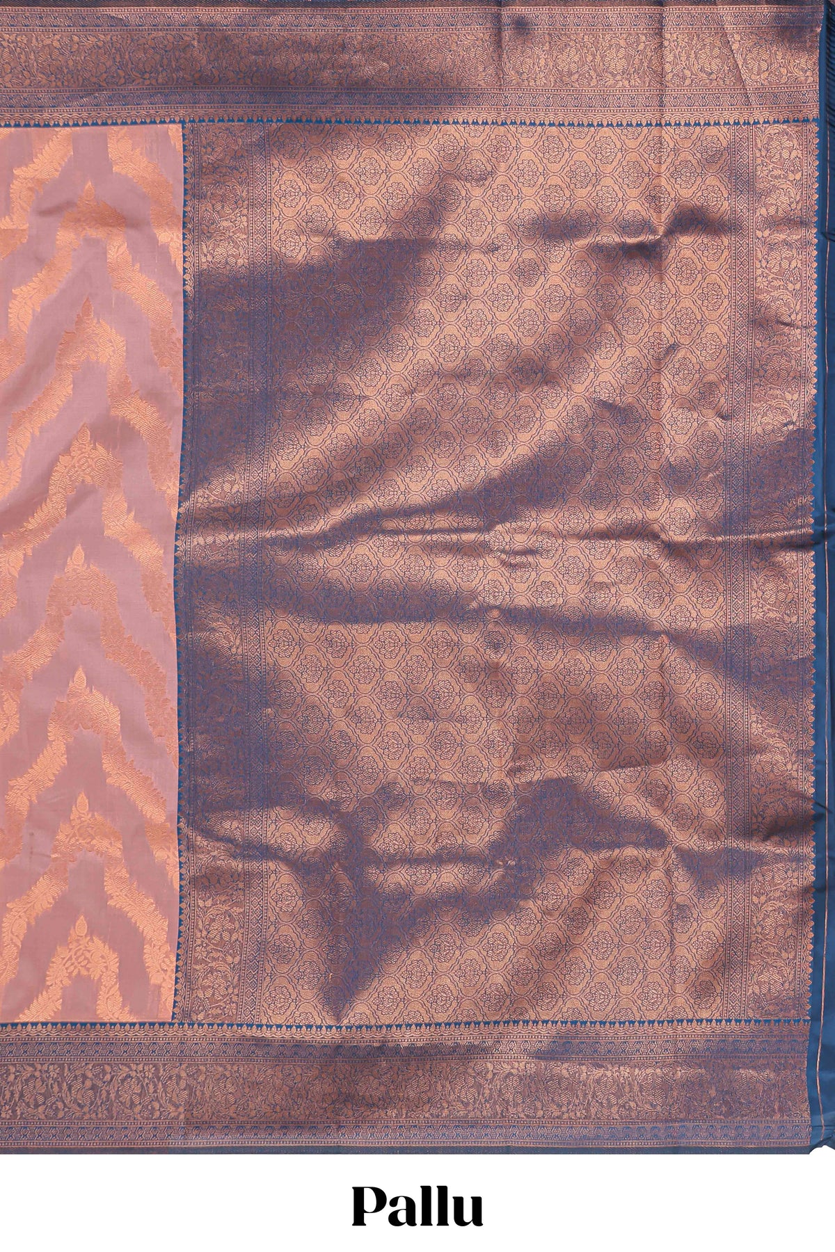 Pink chevron zari design litchi silk saree with contrast zari design border and contrast blouse