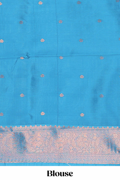 Mustard chevron zari design litchi silk saree with contrast zari design border and contrast blouse