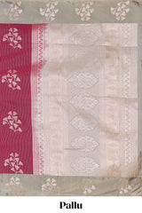 Maroon striped floral zari design litchi silk saree with contrast zari design border and plain blouse