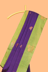 Purple zari motifs design litchi silk saree with contrast zari design border and plain blouse