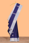 Blue zari motifs design litchi silk saree with contrast zari design border and plain blouse
