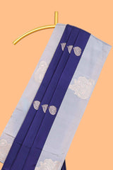 Blue zari motifs design litchi silk saree with contrast zari design border and plain blouse