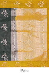 Green striped zari motifs design litchi silk saree with contrast zari design border and plain blouse