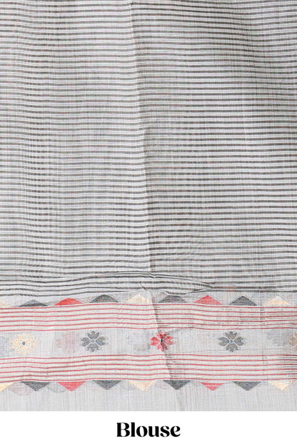 Grey floral motifs munga cotton saree with self border matching blouse