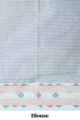 Blue floral motifs munga cotton saree with self border matching blouse