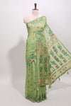 Green floral motifs munga cotton saree with self border matching blouse