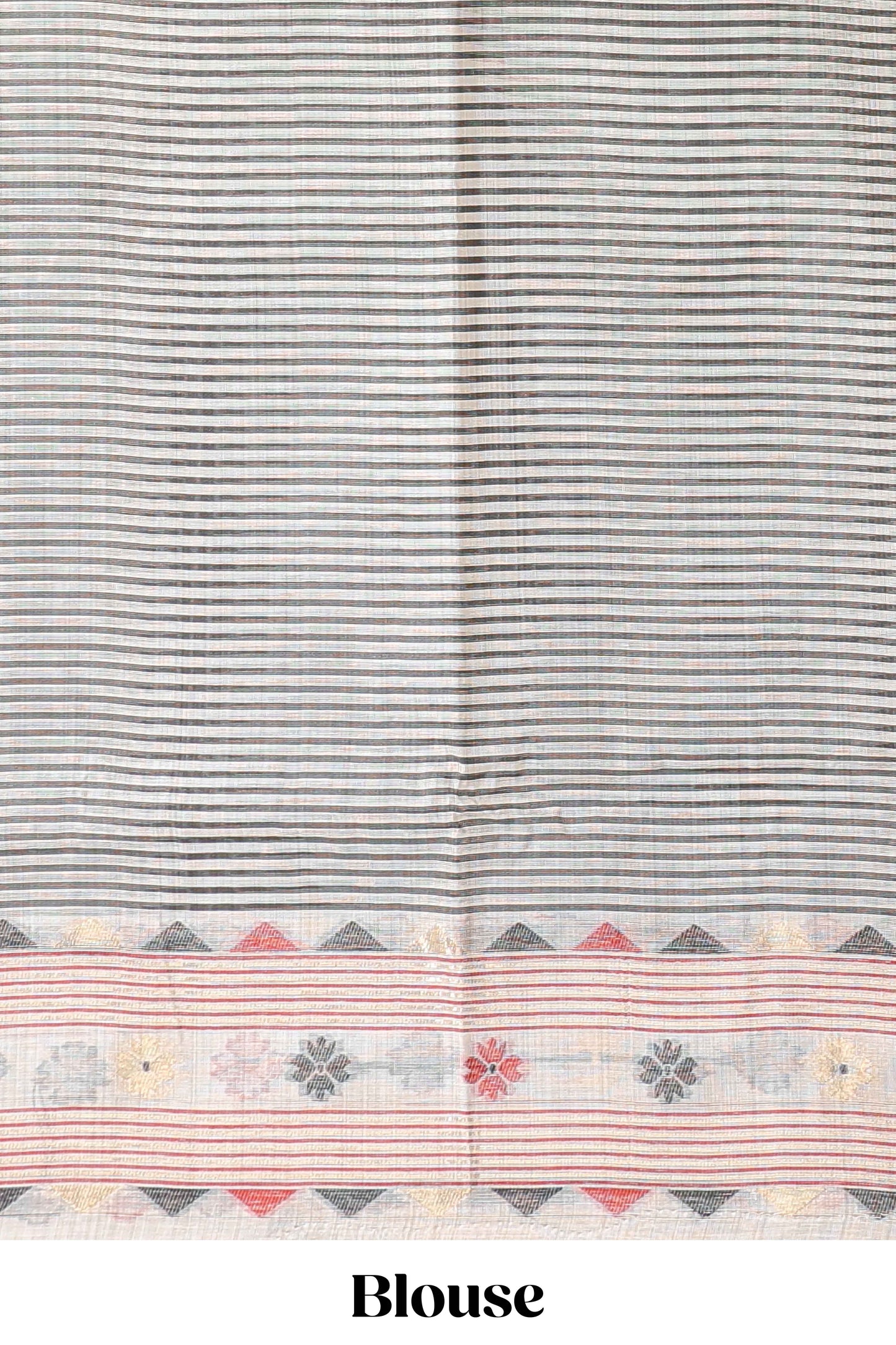 Cream floral motifs munga cotton saree with self border matching blouse