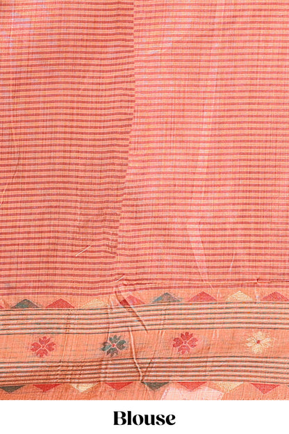 Orange floral motifs munga cotton saree with self border matching blouse
