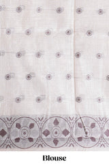 Beige colour munga cotton vertical thread lines thread weaving border with floral jaal thread pichwai pallu and self small butta blouse