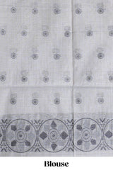 Grey colour munga cotton vertical thread lines thread weaving border with floral jaal thread pichwai pallu and self small butta blouse