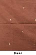Beige munga cotton floral thread motifs thread weaving border with floral jaal thread zari pallu and contrast small butta blouse