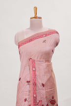 pink munga cotton floral thread motifs thread weaving border with floral jaal thread zari pallu and contrast small butta blouse
