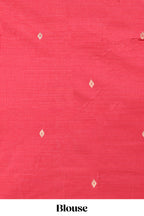 pink munga cotton floral thread motifs thread weaving border with floral jaal thread zari pallu and contrast small butta blouse