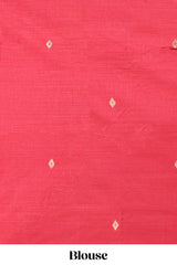 pink munga cotton floral thread motifs thread weaving border with floral jaal thread zari pallu and contrast small butta blouse